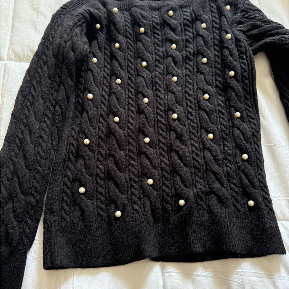 Ann Taylor Black Sweater with Pearl Accents - Picture 8 of 11